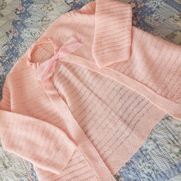 knit peach bow shrug sweater - Picture 5 of 12